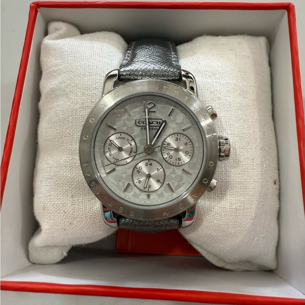 Coach Metallic Silver Chronograph Watch